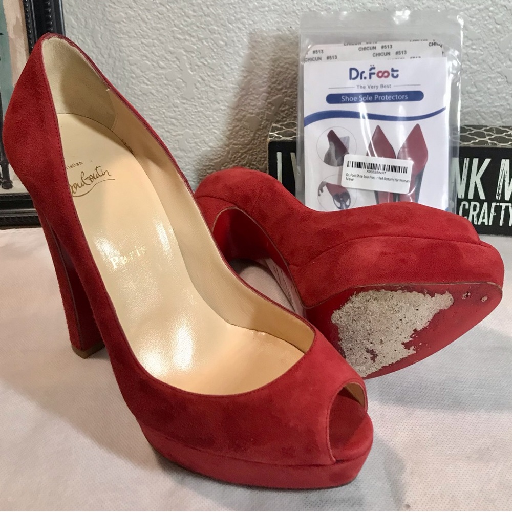 ✨Christian Louboutin✨ Bambou Red Suede Platforms Size 39 w/ Red Sole Protectors